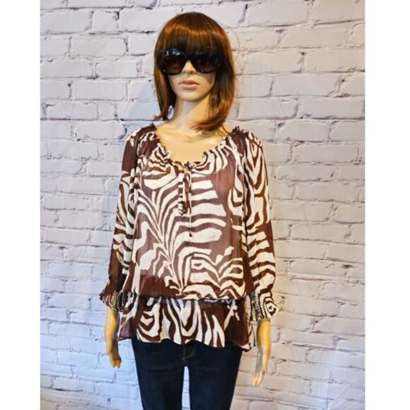 JONES NEW YORK, Animal print sheer loose fit tunic top - Picture 3 of 14